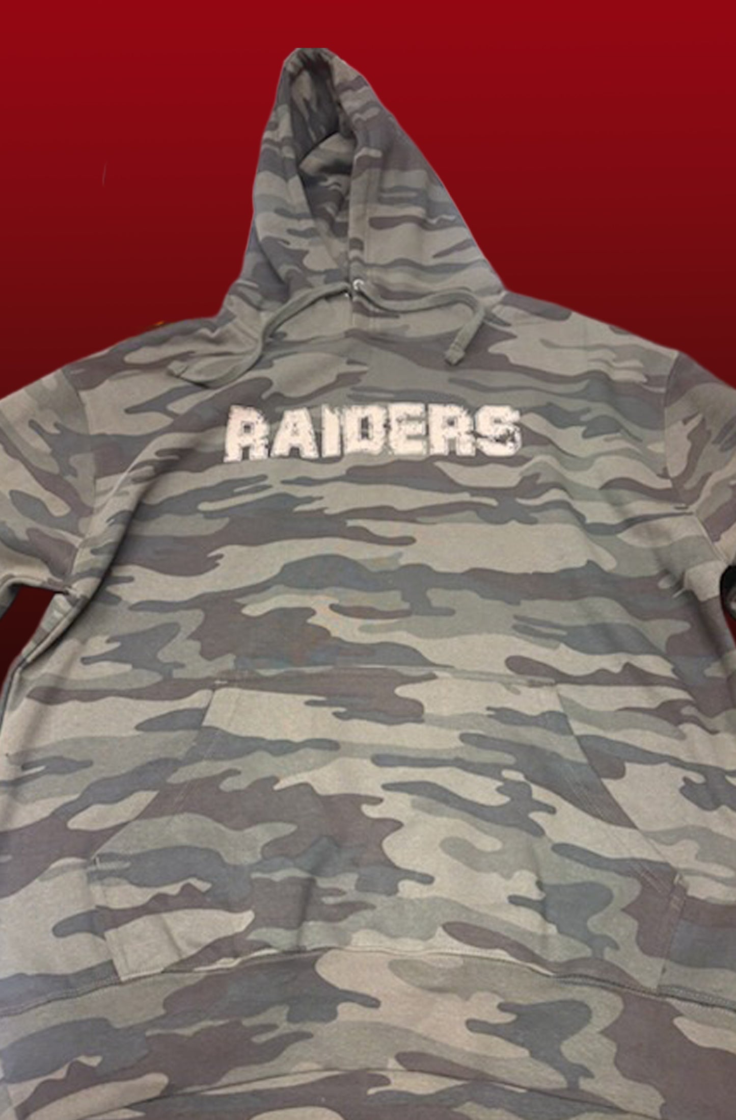 Green Camo Hoodie (Distressed Raider Logo Tan)