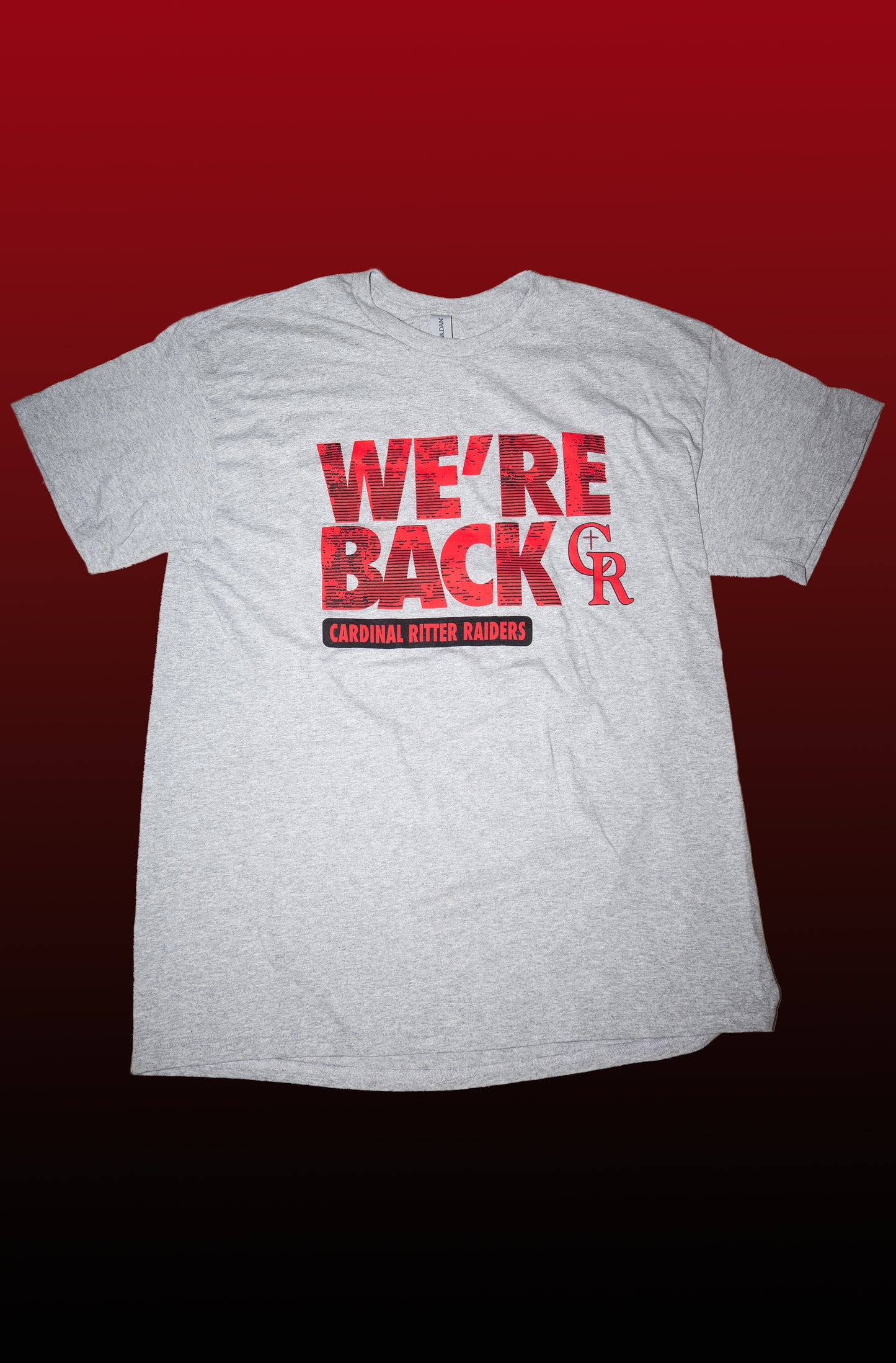 Short Sleeve T-Shirt "We're Back" (gray, red logo)