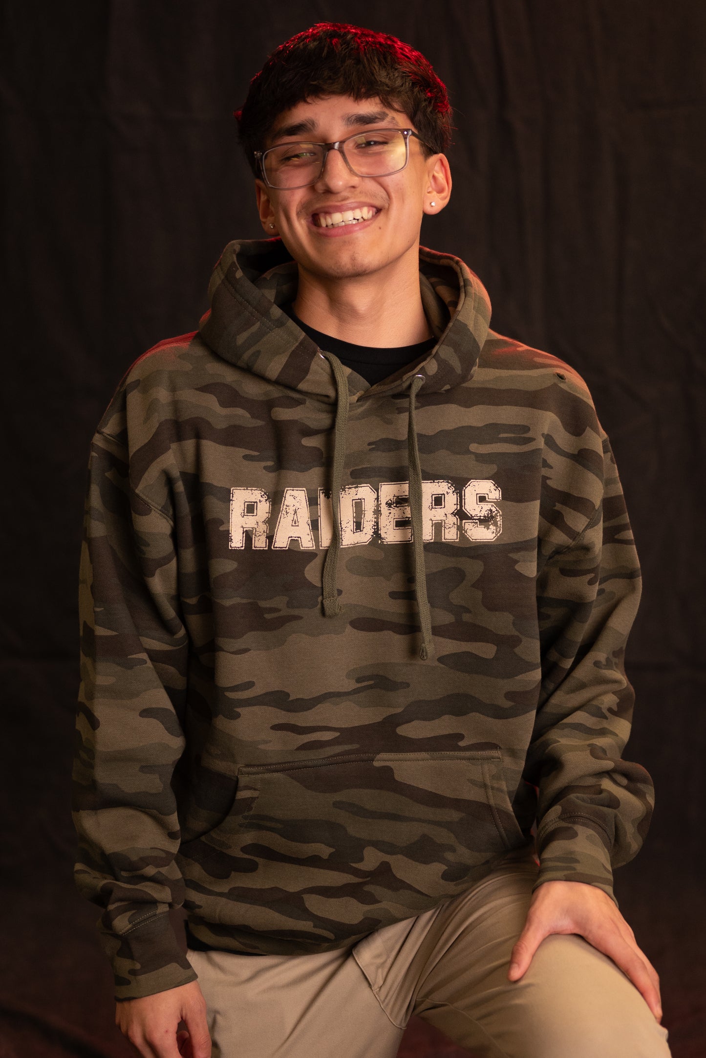 Green Camo Hoodie (Distressed Raider Logo Tan)