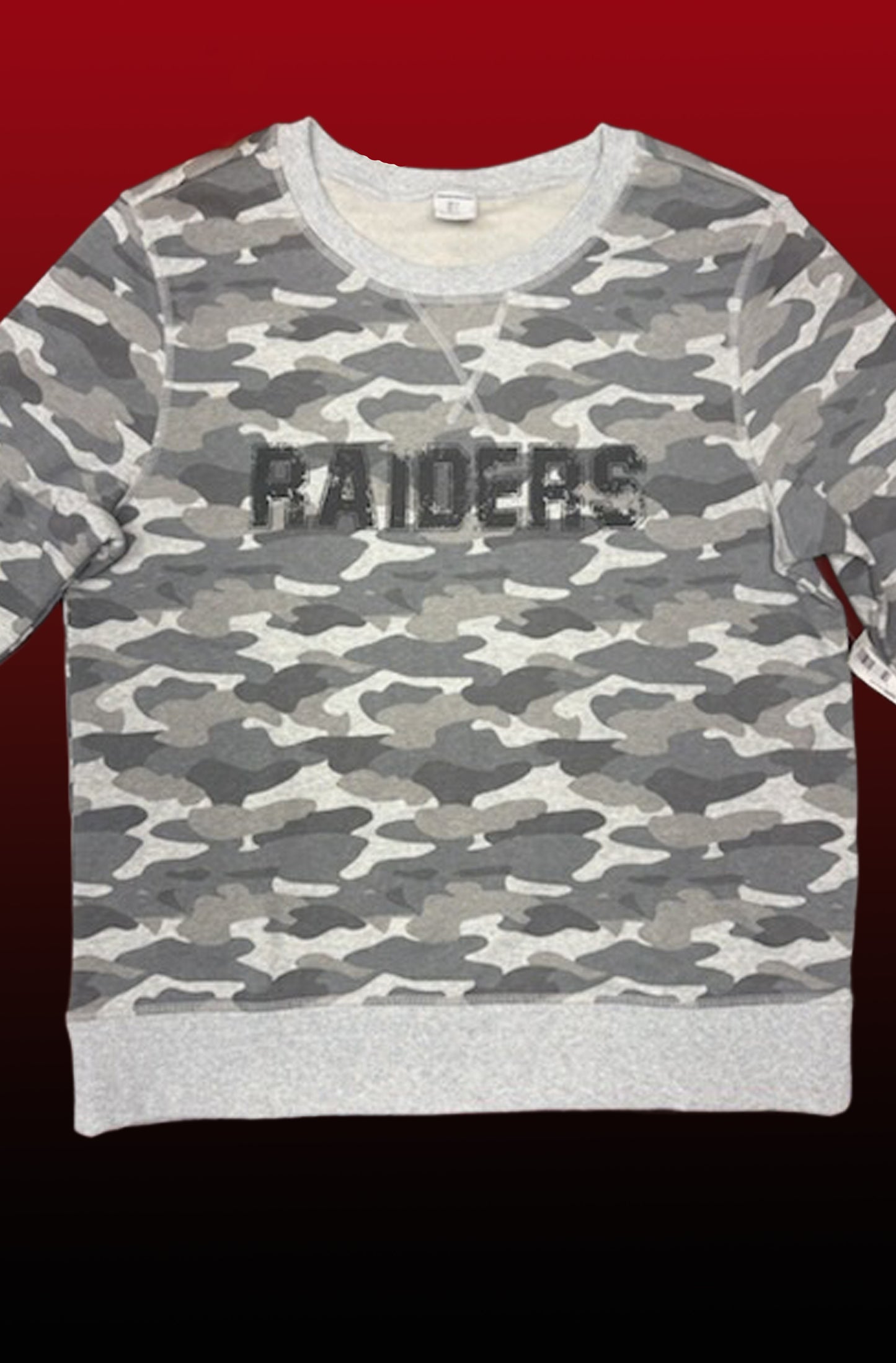 Grey Camo Crewneck (Distressed Raider Logo Black)