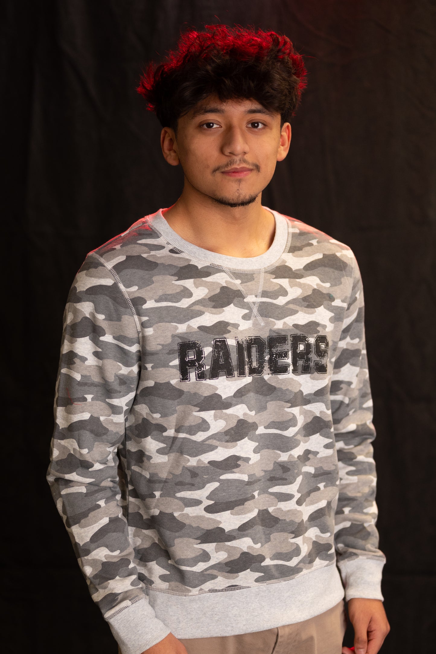 Grey Camo Crewneck (Distressed Raider Logo Black)