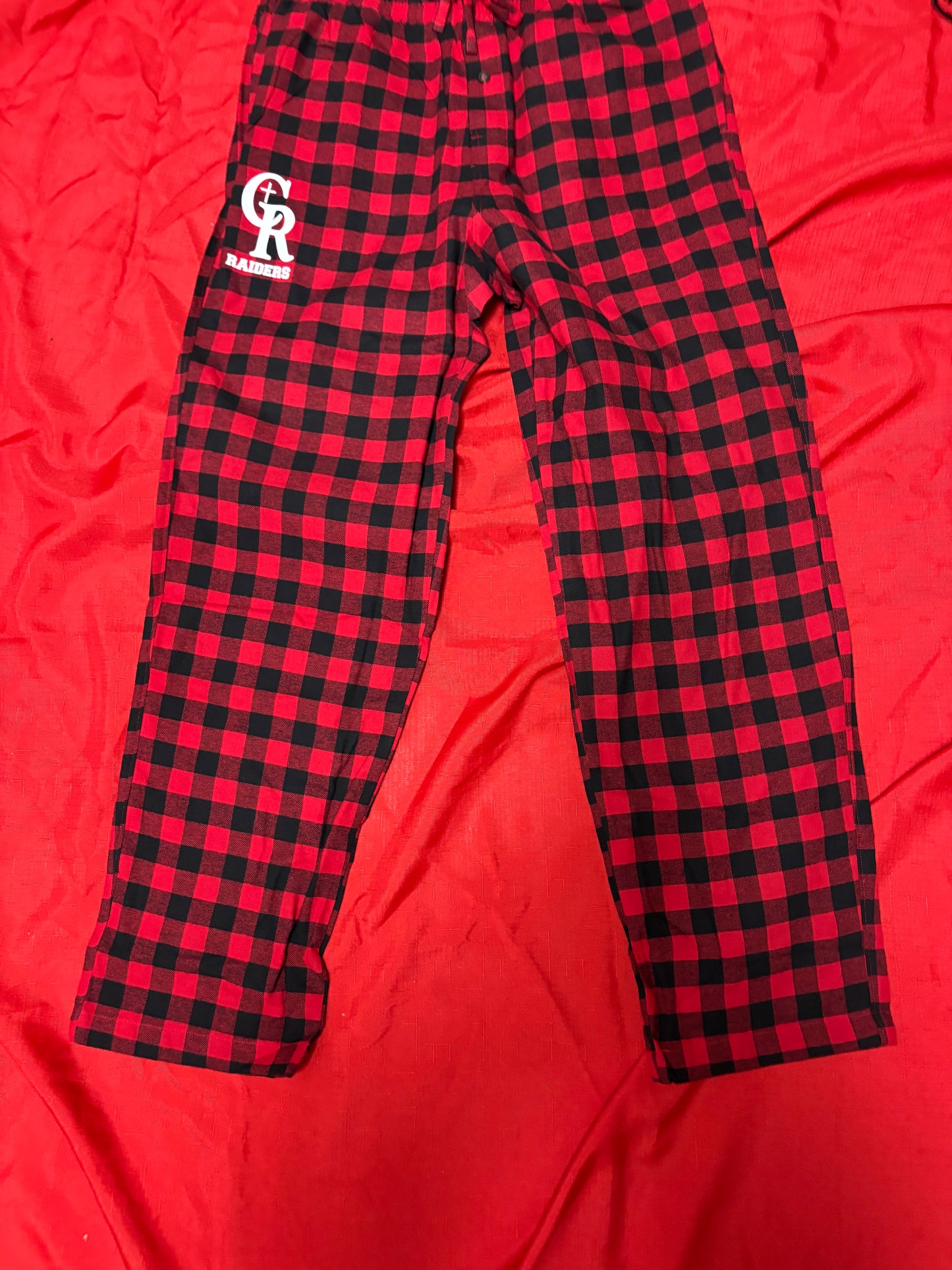 Mens PJ Pants (Red Plaid, White Logo)