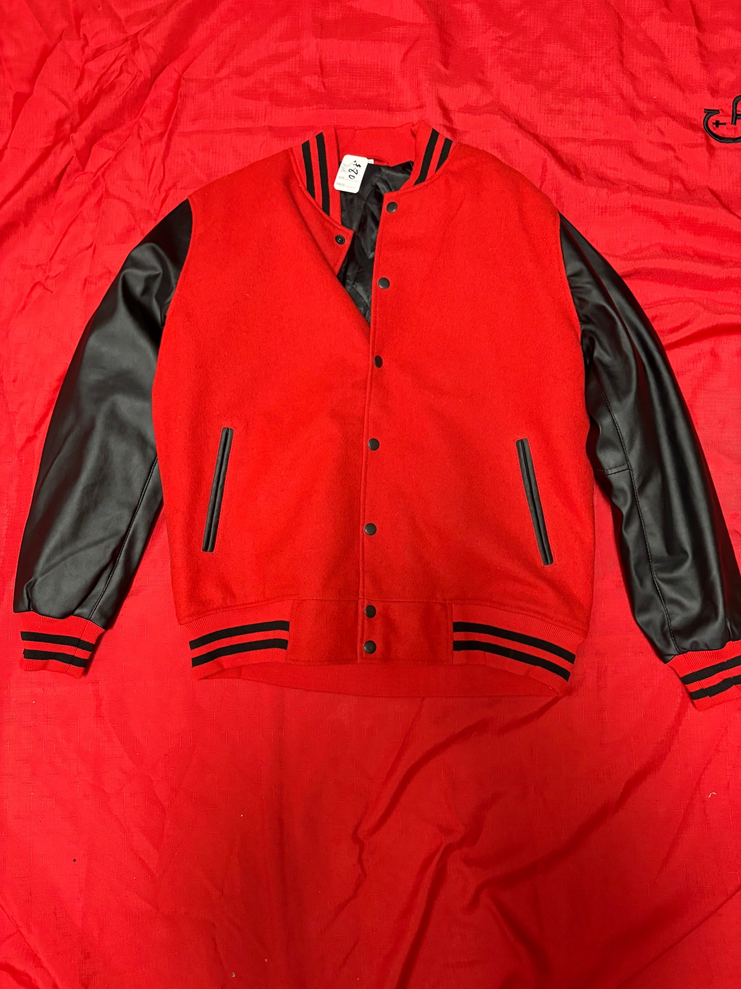 Letter Jacket (Red, Black Sleeves,Black Stripes)