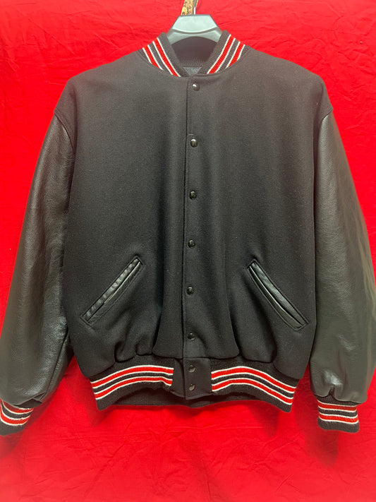 Letter Jacket (Black, Black Sleeves, Red Stripes)