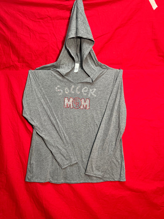 Long sleeve T-Shirt V-Neck Hoodie "Soccer Mom" (dark gray, sparkle logo)