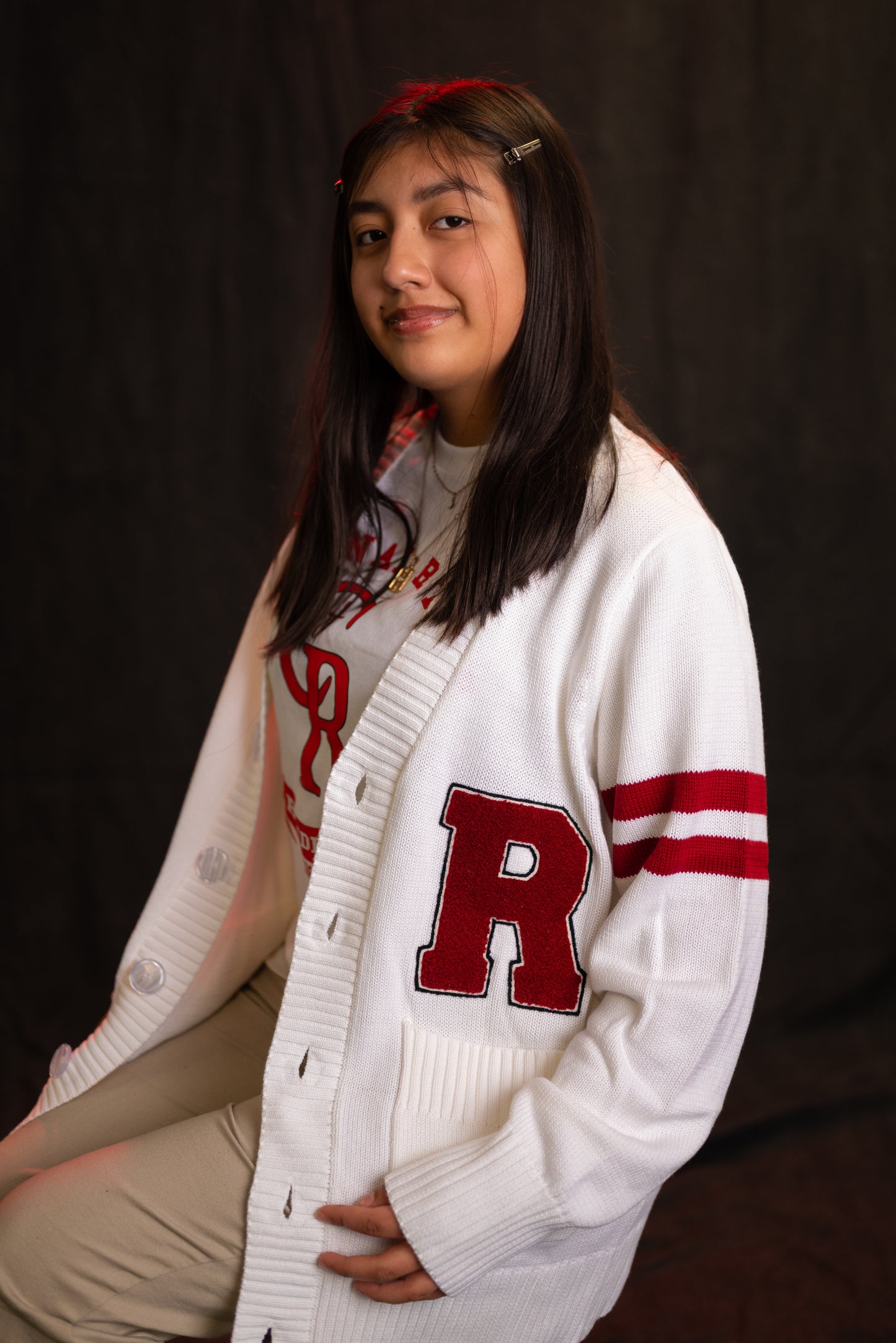 Letter Sweater (White, Red Stripes)