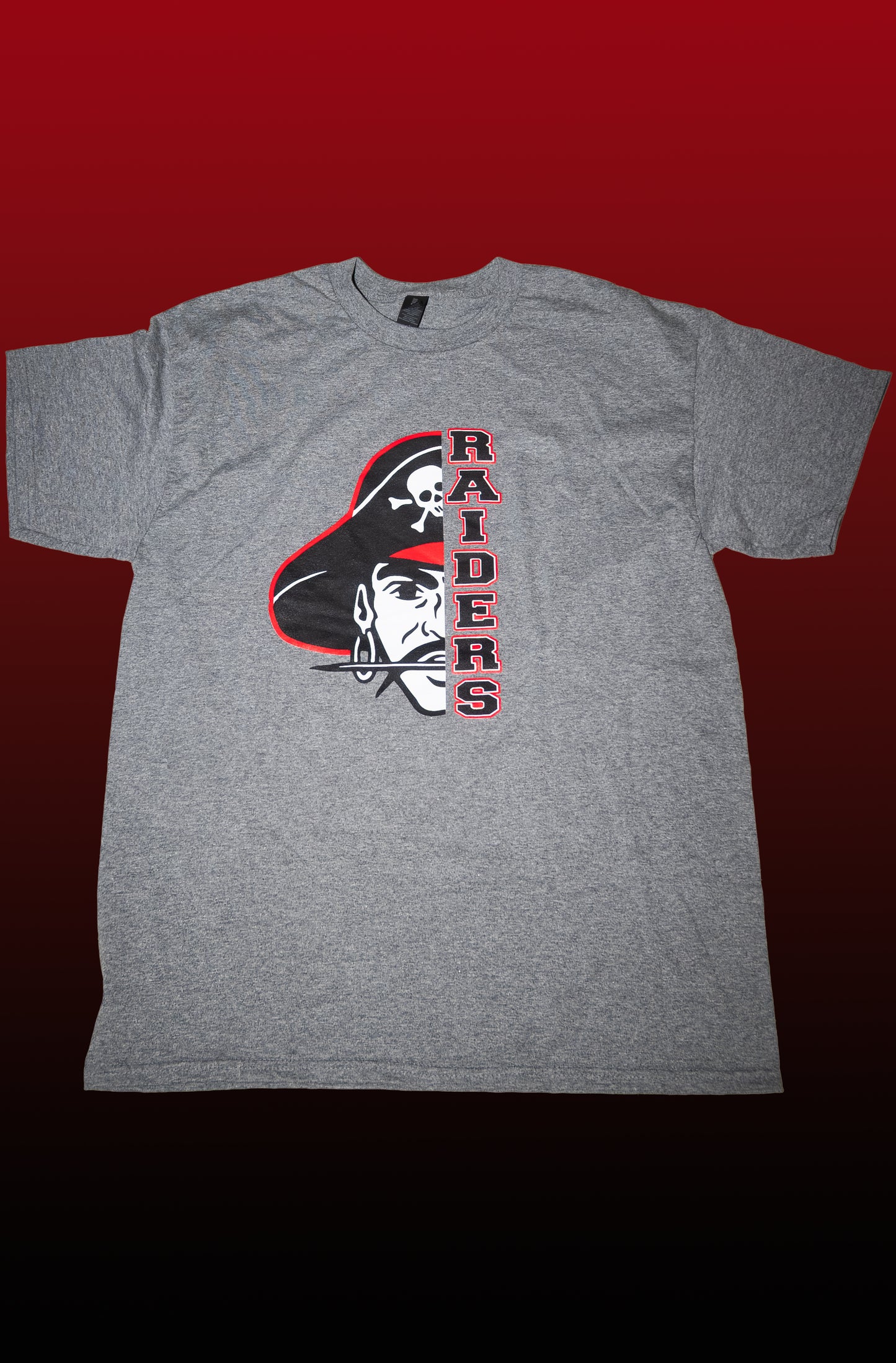 Short Sleeve T-Shirt "Raiders" vertical (Gray, Black half face logo)